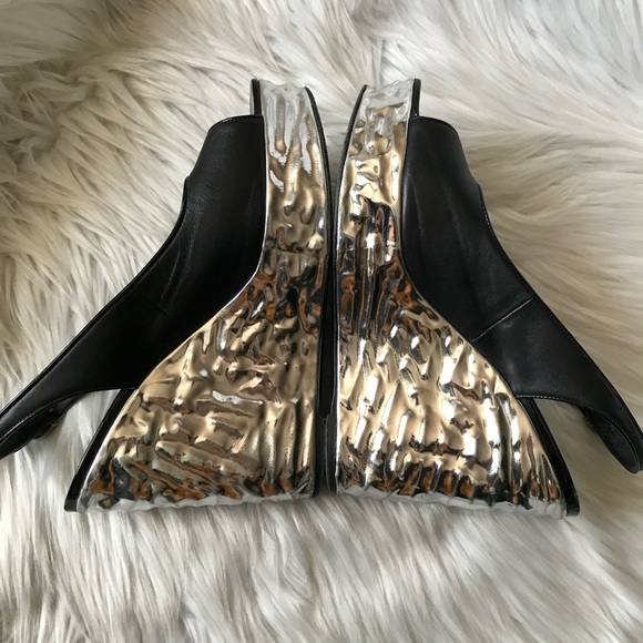 Chanel Leather & Metallic Platform Wedges Sandals - Picture 2 of 8